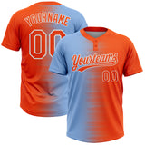 Custom Orange Light Blue-White Gradient Horizontal Stripe Two-Button Unisex Softball Jersey