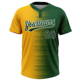 Custom Green Gold-White Gradient Horizontal Stripe Two-Button Unisex Softball Jersey