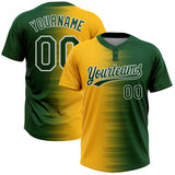 Custom Green Gold-White Gradient Horizontal Stripe Two-Button Unisex Softball Jersey