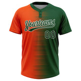 Custom Green Orange-White Gradient Horizontal Stripe Two-Button Unisex Softball Jersey