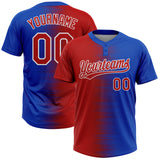 Custom Red Thunder Blue-White Gradient Horizontal Stripe Two-Button Unisex Softball Jersey