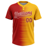 Custom Gold Red-White Gradient Horizontal Stripe Two-Button Unisex Softball Jersey