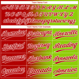 Custom Neon Green Red-White Gradient Horizontal Stripe Two-Button Unisex Softball Jersey