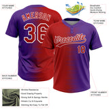 Custom Red Purple-White Gradient Horizontal Stripe Two-Button Unisex Softball Jersey