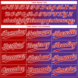 Custom Red Purple-White Gradient Horizontal Stripe Two-Button Unisex Softball Jersey