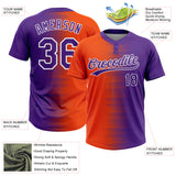 Custom Orange Purple-White Gradient Horizontal Stripe Two-Button Unisex Softball Jersey