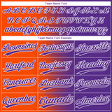 Custom Orange Purple-White Gradient Horizontal Stripe Two-Button Unisex Softball Jersey