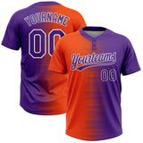 Custom Orange Purple-White Gradient Horizontal Stripe Two-Button Unisex Softball Jersey
