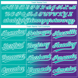Custom Aqua Purple-White Gradient Horizontal Stripe Two-Button Unisex Softball Jersey