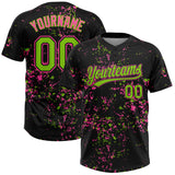 Custom Black Neon Green-Pink Abstract Shattered Paint Splatter Two-Button Unisex Softball Jersey
