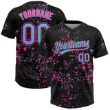 Custom Black Light Blue-Pink Abstract Shattered Paint Splatter Two-Button Unisex Softball Jersey