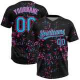 Custom Black Sky Blue Pink-Light Blue Abstract Shattered Paint Splatter Two-Button Unisex Softball Jersey