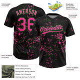 Custom Black Pink-Grass Green Abstract Shattered Paint Splatter Two-Button Unisex Softball Jersey