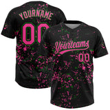 Custom Black Pink-Grass Green Abstract Shattered Paint Splatter Two-Button Unisex Softball Jersey