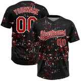 Custom Black Red-White Abstract Shattered Paint Splatter Two-Button Unisex Softball Jersey