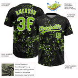 Custom Black Neon Green-White Abstract Shattered Paint Splatter Two-Button Unisex Softball Jersey