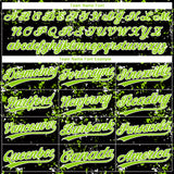 Custom Black Neon Green-White Abstract Shattered Paint Splatter Two-Button Unisex Softball Jersey