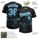 Custom Black Sky Blue-White Abstract Shattered Paint Splatter Two-Button Unisex Softball Jersey