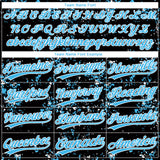 Custom Black Sky Blue-White Abstract Shattered Paint Splatter Two-Button Unisex Softball Jersey