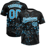Custom Black Sky Blue-White Abstract Shattered Paint Splatter Two-Button Unisex Softball Jersey