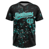 Custom Black Aqua-White Abstract Shattered Paint Splatter Two-Button Unisex Softball Jersey