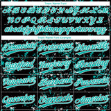 Custom Black Aqua-White Abstract Shattered Paint Splatter Two-Button Unisex Softball Jersey