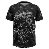 Custom Black White-Light Gray Abstract Shattered Paint Splatter Two-Button Unisex Softball Jersey