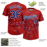 Custom Red Royal-White Abstract Shattered Paint Splatter Two-Button Unisex Softball Jersey