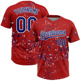 Custom Red Royal-White Abstract Shattered Paint Splatter Two-Button Unisex Softball Jersey