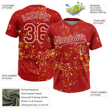 Custom Red Gold-White Abstract Shattered Paint Splatter Two-Button Unisex Softball Jersey
