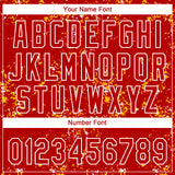 Custom Red Gold-White Abstract Shattered Paint Splatter Two-Button Unisex Softball Jersey