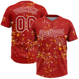 Custom Red Gold-White Abstract Shattered Paint Splatter Two-Button Unisex Softball Jersey