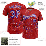 Custom Red Purple-White Abstract Shattered Paint Splatter Two-Button Unisex Softball Jersey