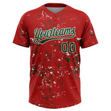 Custom Red Green-White Abstract Shattered Paint Splatter Two-Button Unisex Softball Jersey