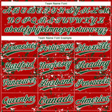 Custom Red Green-White Abstract Shattered Paint Splatter Two-Button Unisex Softball Jersey