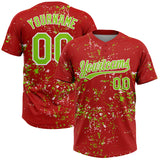 Custom Red Neon Green-White Abstract Shattered Paint Splatter Two-Button Unisex Softball Jersey