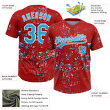 Custom Red Sky Blue-White Abstract Shattered Paint Splatter Two-Button Unisex Softball Jersey