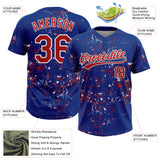 Custom Royal Red-White Abstract Shattered Paint Splatter Two-Button Unisex Softball Jersey