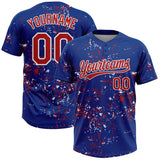 Custom Royal Red-White Abstract Shattered Paint Splatter Two-Button Unisex Softball Jersey