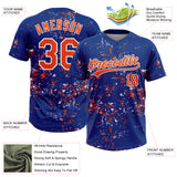 Custom Royal Orange-White Abstract Shattered Paint Splatter Two-Button Unisex Softball Jersey
