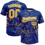 Custom Royal Gold-White Abstract Shattered Paint Splatter Two-Button Unisex Softball Jersey
