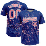 Custom Royal Medium Pink-White Abstract Shattered Paint Splatter Two-Button Unisex Softball Jersey