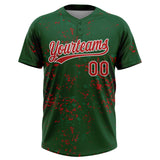 Custom Green Red Kelly Green-White Abstract Shattered Paint Splatter Two-Button Unisex Softball Jersey