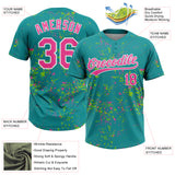 Custom Teal Pink Neon Green-White Abstract Shattered Paint Splatter Two-Button Unisex Softball Jersey
