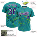 Custom Teal Purple Neon Green-White Abstract Shattered Paint Splatter Two-Button Unisex Softball Jersey