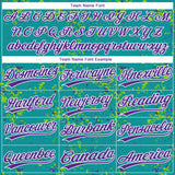 Custom Teal Purple Neon Green-White Abstract Shattered Paint Splatter Two-Button Unisex Softball Jersey