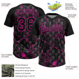 Custom Black Deep Pink-Gray Raglan Sleeves Neon Lightning Crackle Two-Button Unisex Softball Jersey