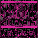 Custom Black Deep Pink-Gray Raglan Sleeves Neon Lightning Crackle Two-Button Unisex Softball Jersey