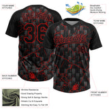 Custom Black Red-Gray Raglan Sleeves Neon Lightning Crackle Two-Button Unisex Softball Jersey