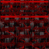 Custom Black Red-Gray Raglan Sleeves Neon Lightning Crackle Two-Button Unisex Softball Jersey